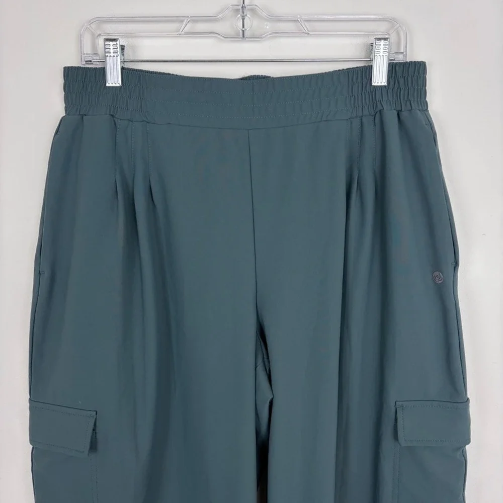 Apana Pleated Wide Leg Cargo Pants Dark Teal Athleisure Gorpcore Size Large